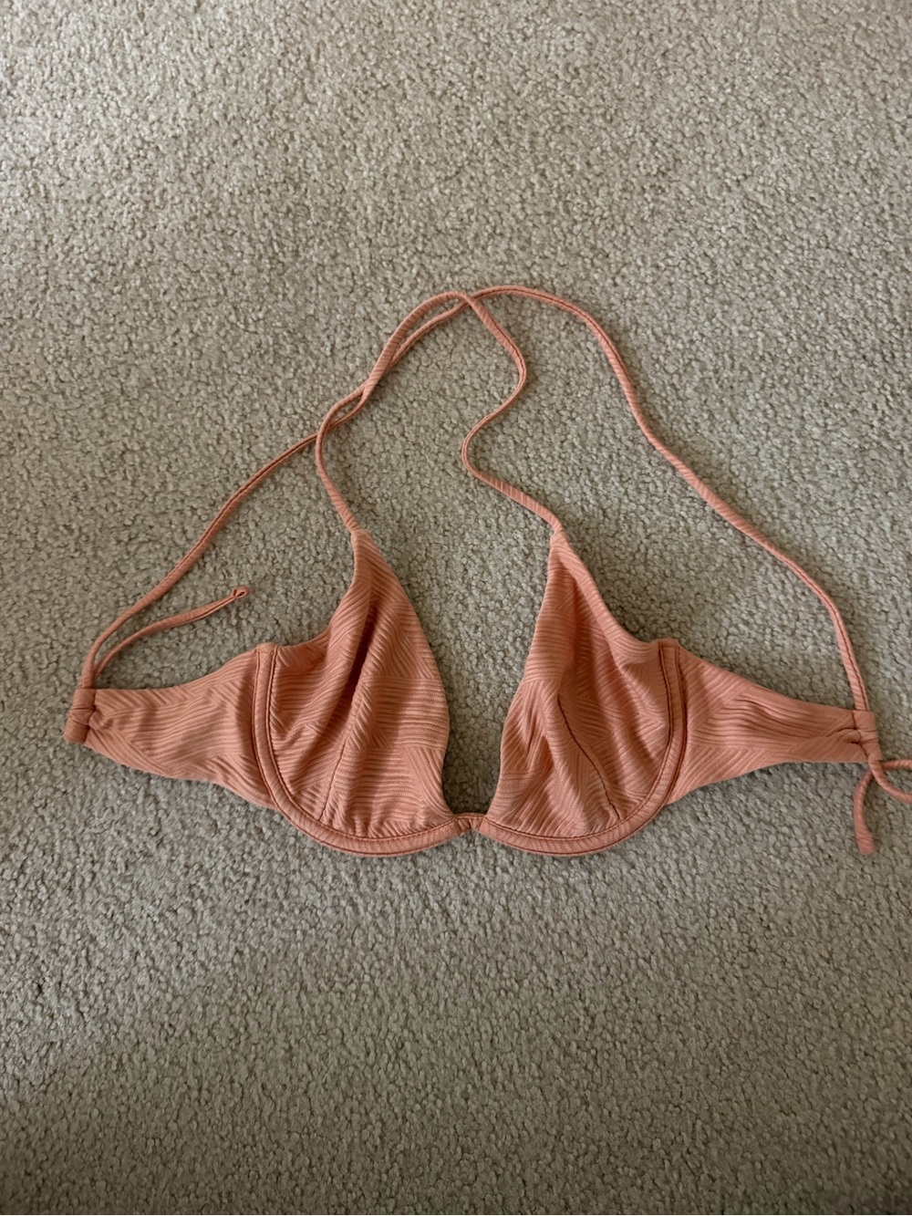 Ribbed Triangle Bikini Top in Dusty Coral